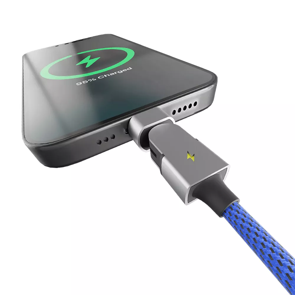 Rotatable Braided Charging Cord, USB-C to Lightning Connector