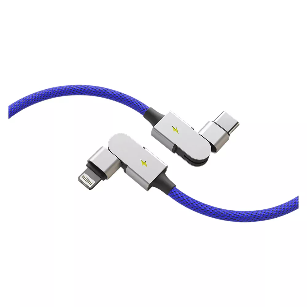 Rotatable Braided Charging Cord, USB-C to Lightning Connector